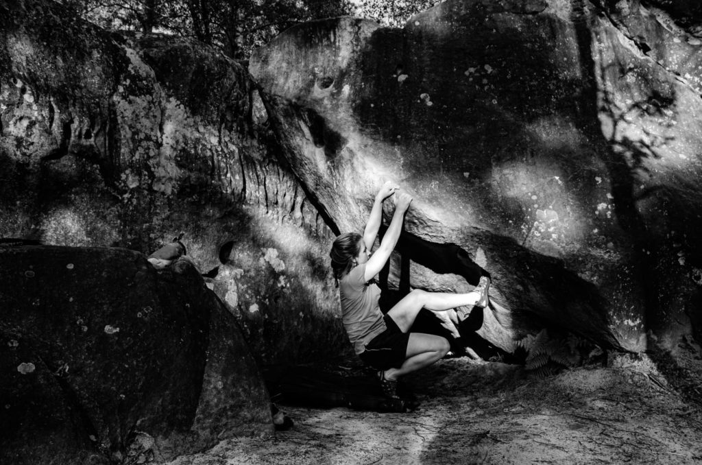 Natacha Lazareff bouldering, showing sport and exercise psychology in action